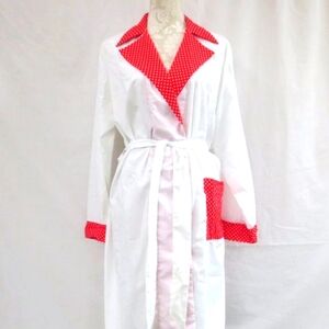 Weldon Robe 50s 60s Vintage White Red Polka Dot Sash Tie Lightweight Midi Size M